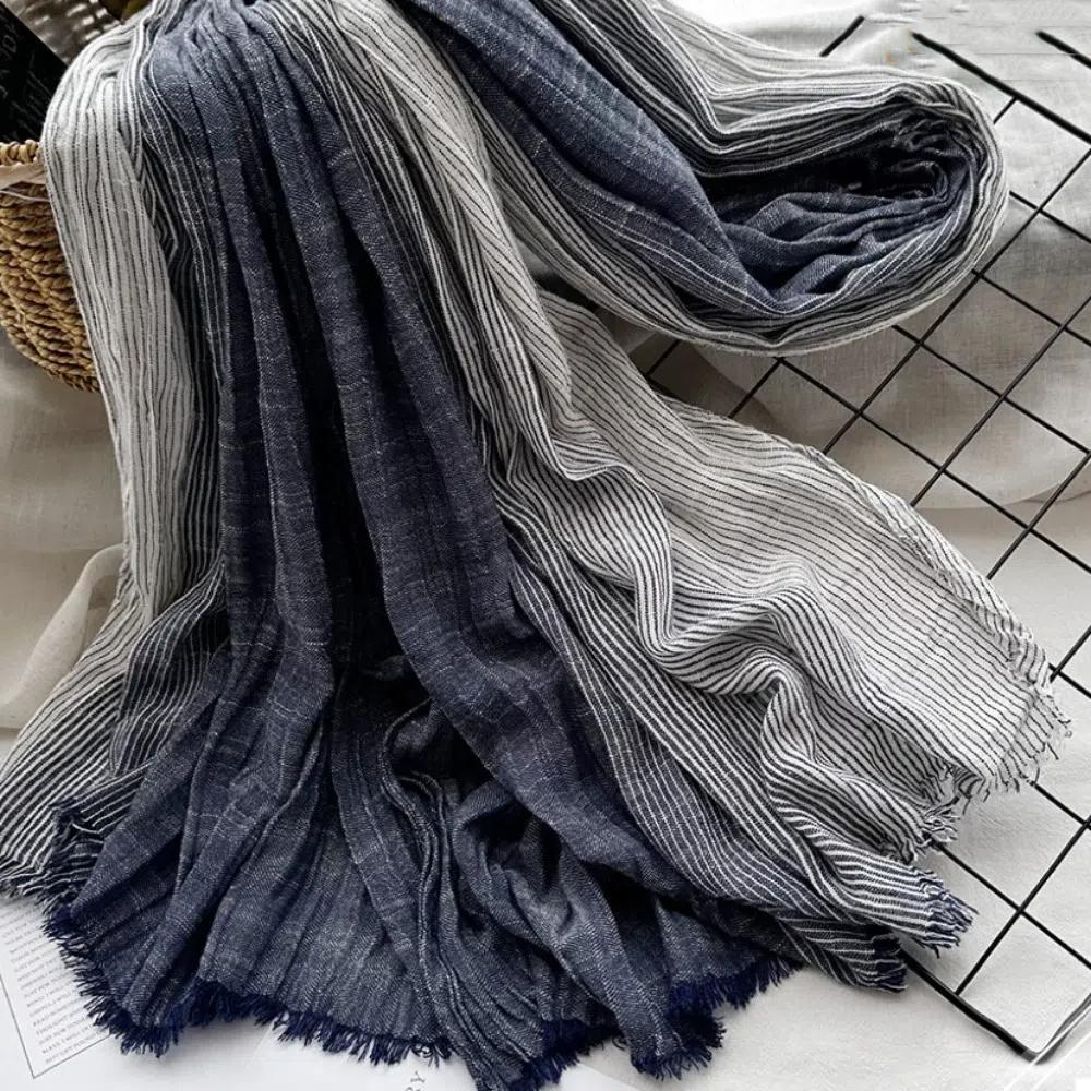 Windproof Striped Pleated Shawl Thicken Men Scarf High Quality Winter Cashmere Scarf Female