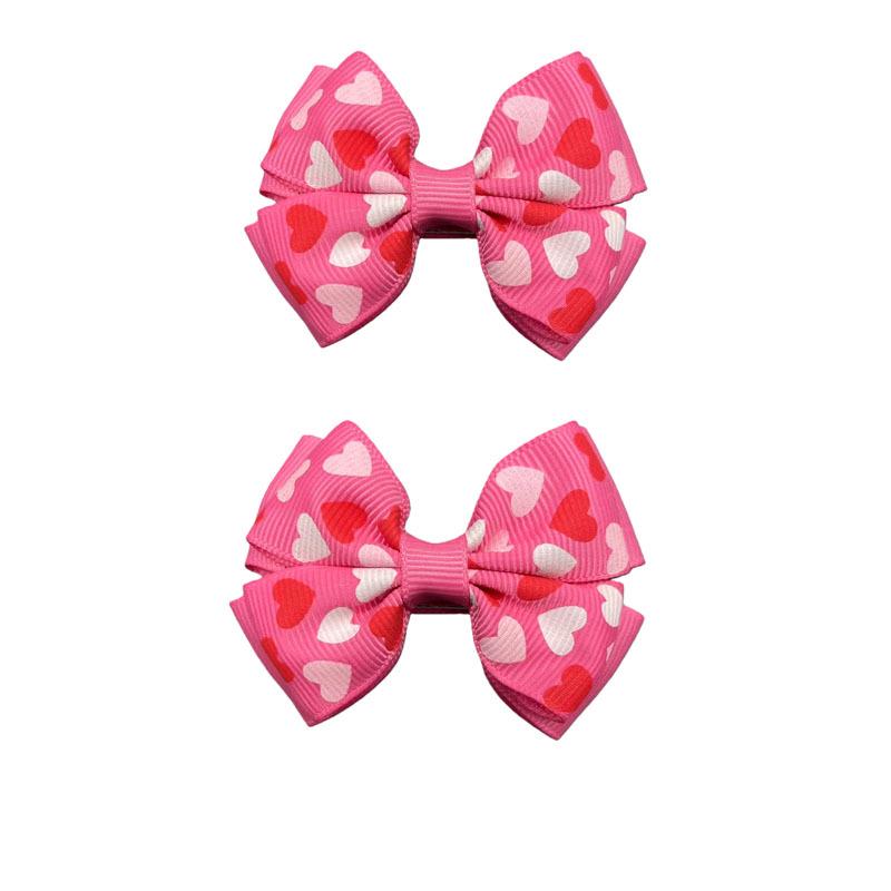 Valentine s Day Double-Layer Heart & Bow Hair Clip - Pink & White Ribbed Headdress Accessory
