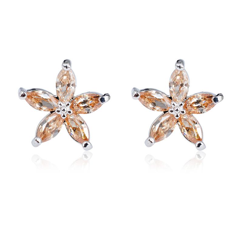 Cute Female Blue Zircon Stars Stud Earrings Multicolor Birthstone Crystal Silver Color Wedding Jewelry For Women
