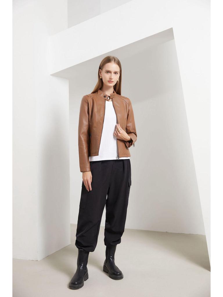 Women's Autumn & Winter Casual Leather Jacket - Simple European/American Trend Thin Coat, Long Sleeve Motorcycle Style