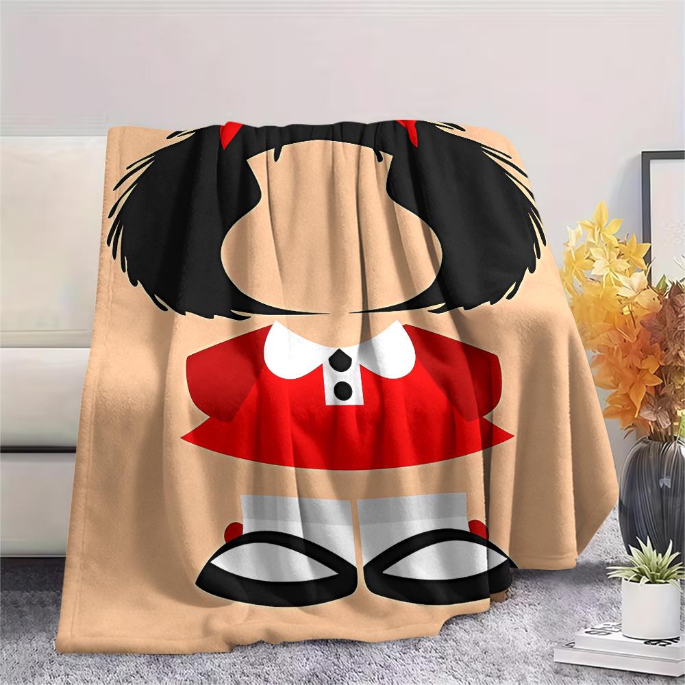 1PC Mafalda Print Flannel Blanket, High Quality All Seasons, Home Decor, Warmth and Comfort, Perfect for Christmas Gifts