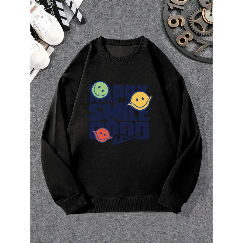 Men's Happy Smile Good Print Casual Crewneck Sweatshirt.