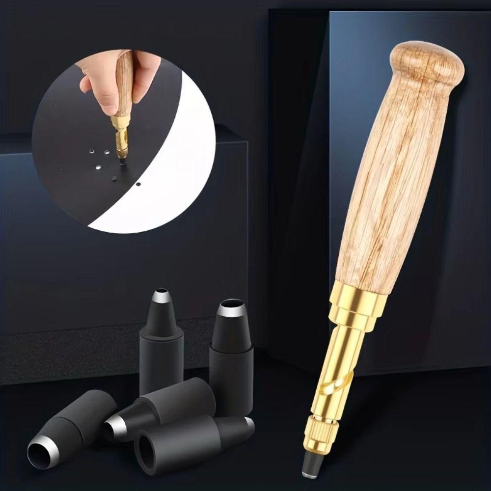 Wooden Handle Belt Hole Puncher 6 Tips Size Automatic Punching Tool Screw Punch  Wristband