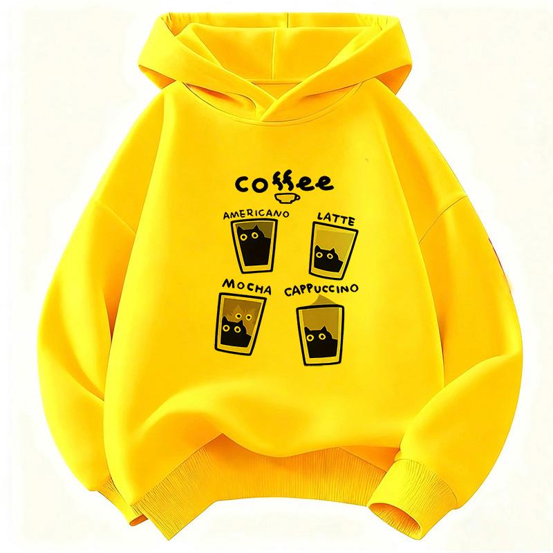 Jungen Mädchen Mode Kaffee Katze Grafik Hoodie Kinder Katze Kinder Sweatshirt Kapuzenpullover Freizeit Kapuzenpullover