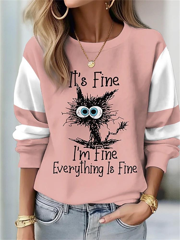 Women's Autumn/winter 3D Abstract Kitten Print Crewneck Sweatshirt Hoodies & Sweatshirts (women’s)