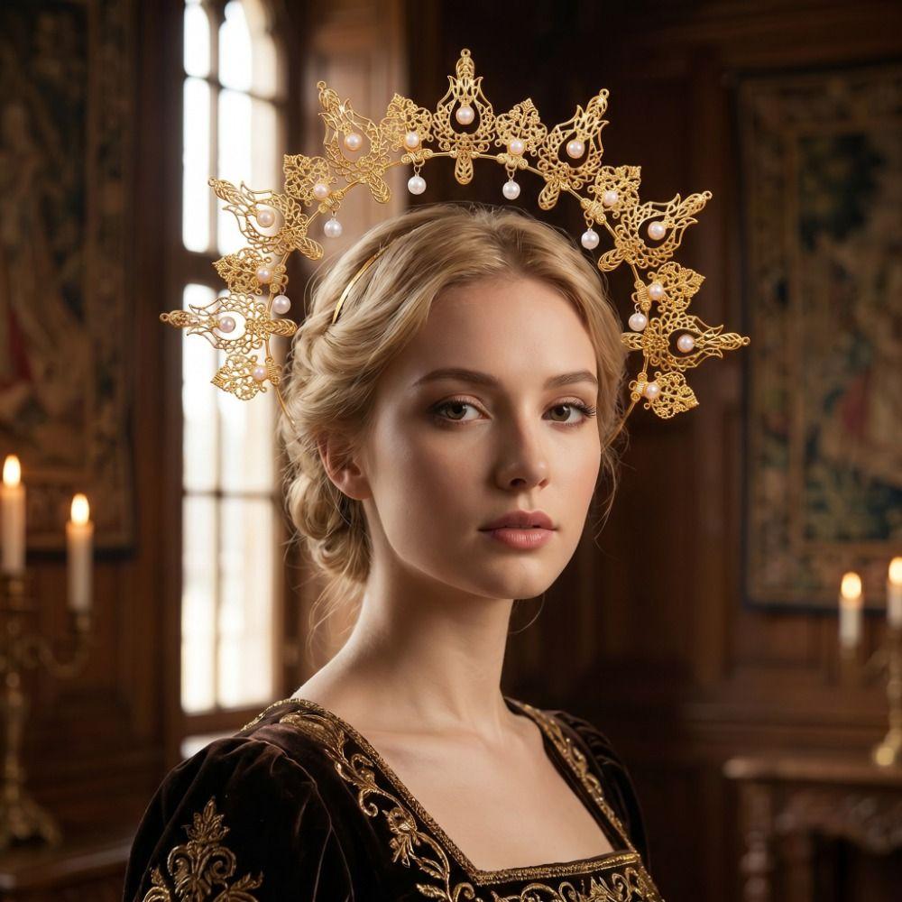 Baroque Sun Goddess Crown Gold Plated Tiara Headpiece Halloween Costume Cosplayers