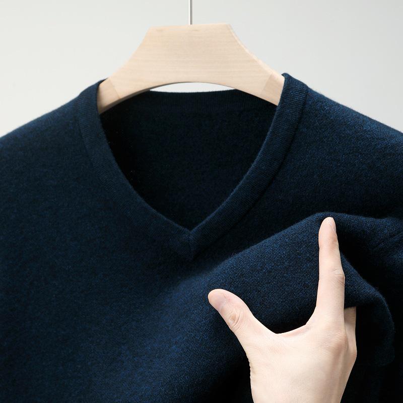 Men's Versatile V-Neck Cashmere Sweater: Warm Autumn/Winter Knit for Middle-Aged & Young Adults