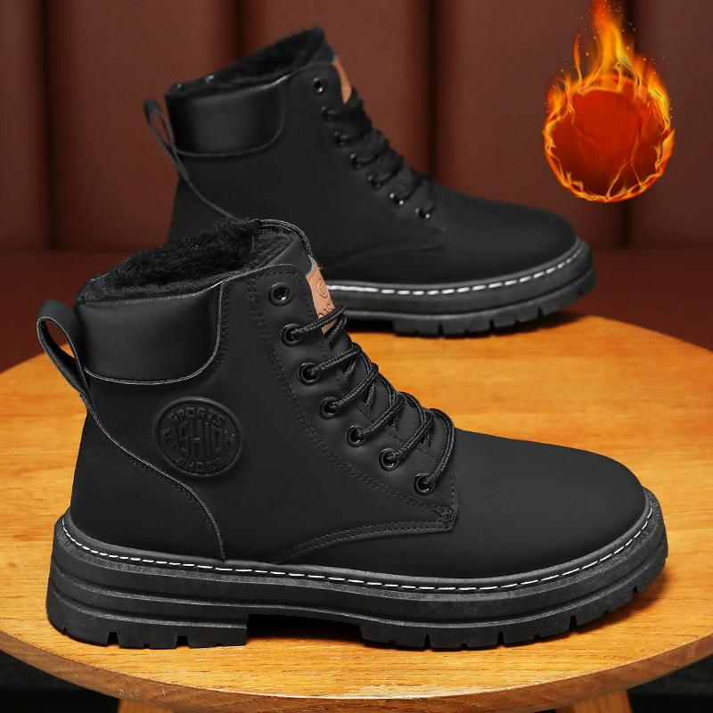 Зимние мотоциклетные ботинки Мужские высокие рабочие ботинки Мужские трендовые утепленные меховые ботинки на толстой подошве Короткие ботинки 41 2100₽