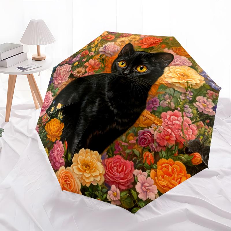Flower Cats and Dogs  pattern, automatic folding umbrella, portable and foldable design, 8 ribs, a Christmas or birthday gift.