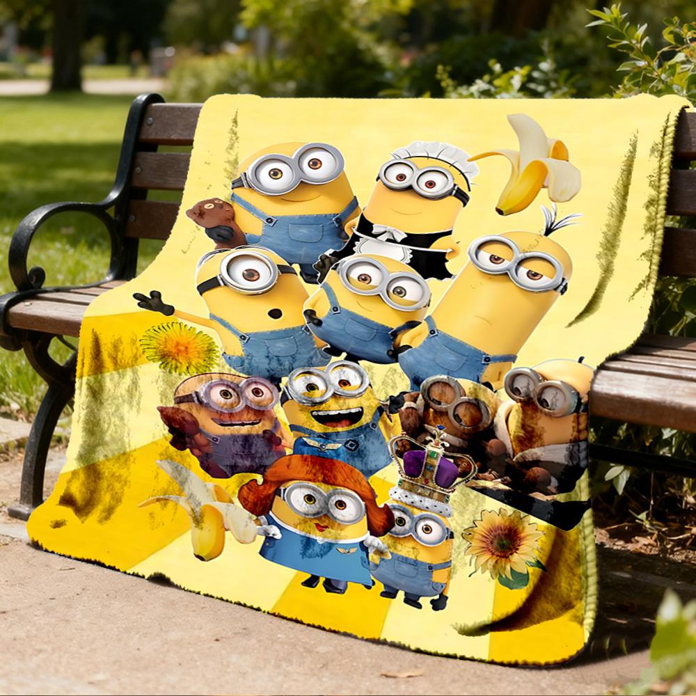 1pc Minions Outdoor Personalized Flannel Blanket, Soft, Lightweight Personalized Flannel Blanket, Digital Printing,