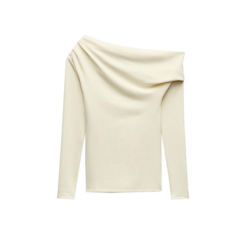 Spring New Women's Clothing Easiest for Match Midi Dress 0264323 Soft Asymmetric off-Shoulder Tops 0264322