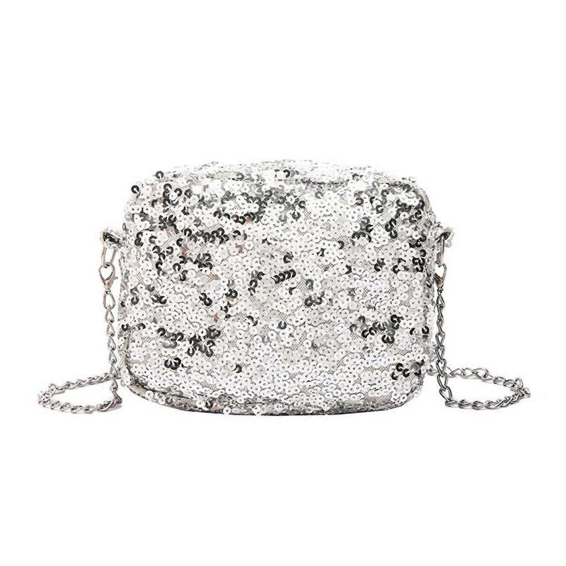 Elegant Sequined Evening Bag Handbag With Chain For Women Delicate Shoulder Bags Crossbody Purse Evening Purses  Silver