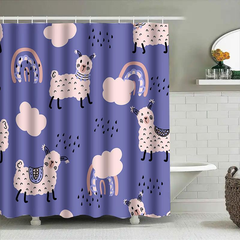 Blue Cartoon Animal Print Shower Curtain Sheep Rainbow Pattern Decor Home Bath Accessories For Kids Bathroom 3D Printed Fabric W