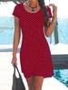 Polka Dot Summer Dress - Casual Short Sleeve with Ruffles