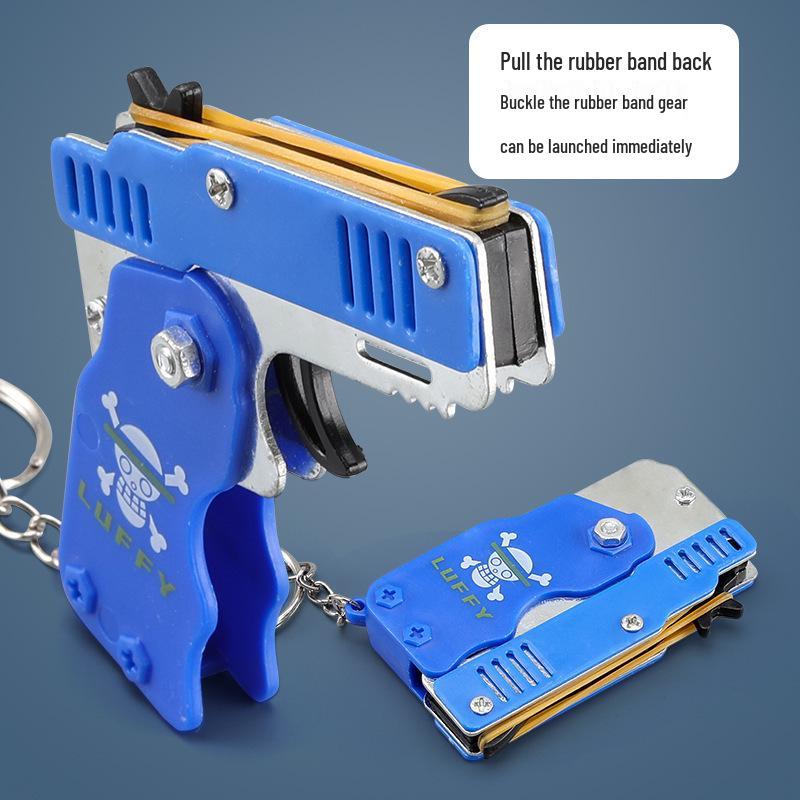 Mini Folding Metal Rubber Band Gun Keychain for Kids
