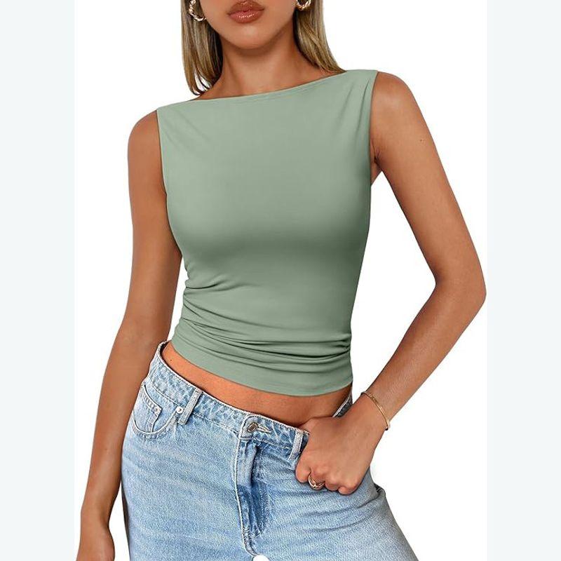 Solid Color round Neck Sleeveless Top Solid Crew Neck Slim fit Sleeveless Top Women