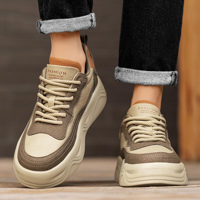 Autumn And Winter Thick-Soled Heightening Men'S Casual Board Shoes Microfiber Leather Surface Low-Top Lace-Up Fashion Sports Men'S Shoes