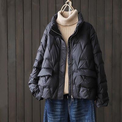 Woman Winter Casual Long Sleeves Vintage Loose Casual Coat Fashion Solid Color Chinese Style Zipper Coat