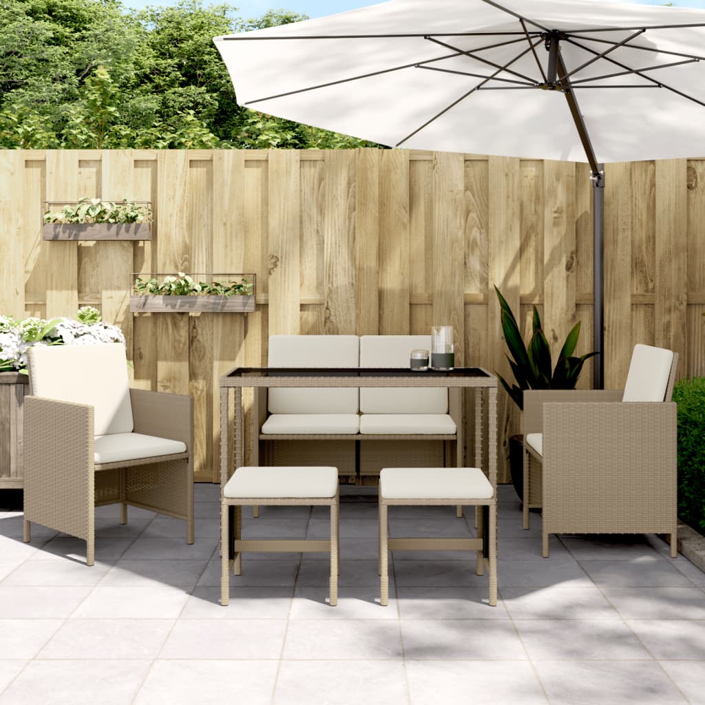 Vidaxl 6-Cz. Garden Furniture Set With Cushions, Beige, Poly Rattan