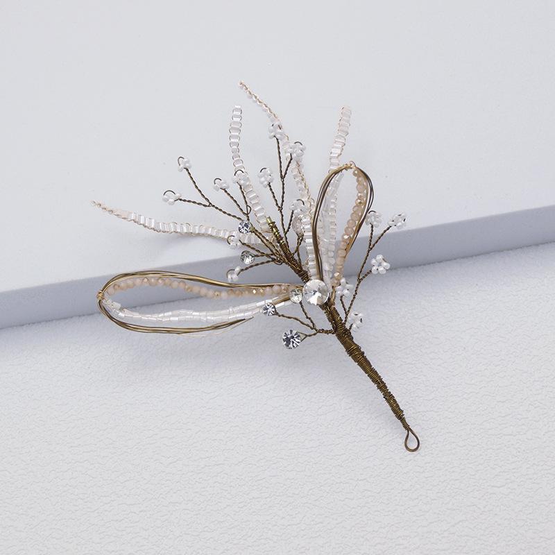 Retro European Handmade Dragonfly Headband with Rice Beads & Rhinestones for Bridal Updos