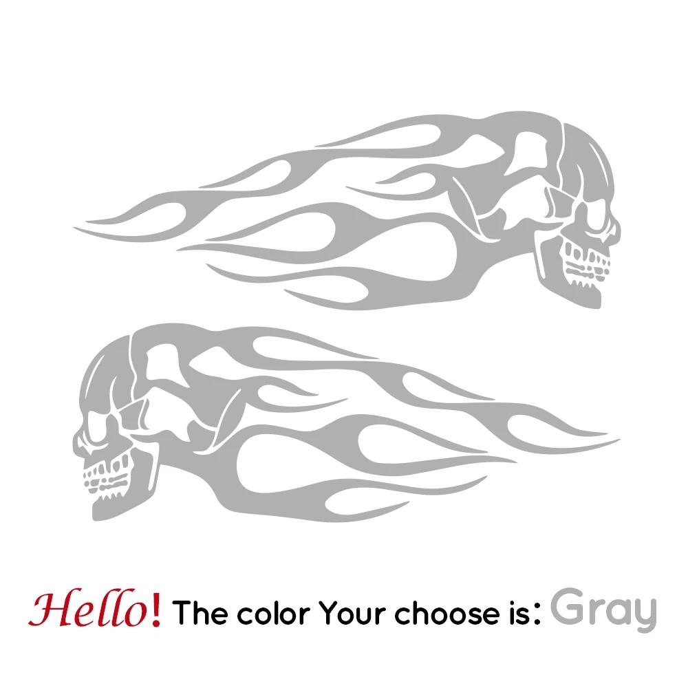 2pcs Skull Flame Vinyl Stickers For Motorcycle General Fuel Tank Flame Sticker Modification Skull Totem Motor Decal