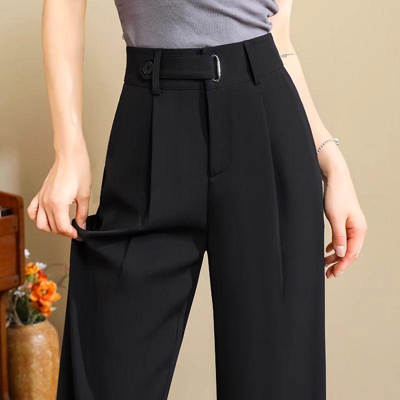 Women's Ice Silk Gray Slimming Wide-Leg Pants - Draped Summer Style