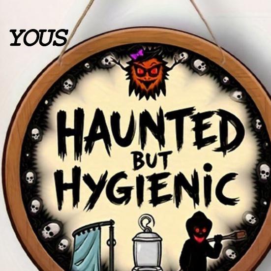 Funny Restroom Wall Sign Bathroom Halloween Hanging Ornaments, Creative Ghost Wooden Decor Sign, Decorative for Holiday Art