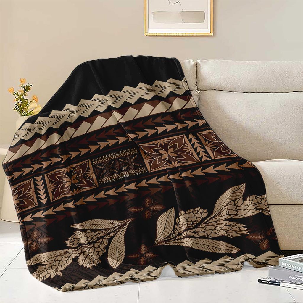 Black Samoan-Hawaiian pattern Blanket for Sofa Bed Travel Camping Living Room Office Conditioning Blanket for All Seasons Gifts