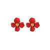Red Petals Temperament Cute Small Flower Stud Earrings Female