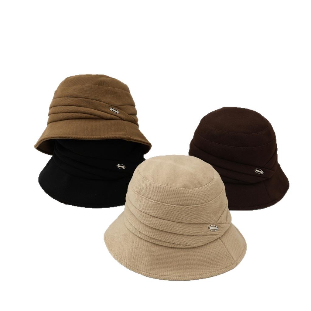 Big Head Circumference Hat Female Autumn and Winter Mother Fashion Exquisite Elegant Basin Hat Plain Travel Show Face Small Bucket Hat