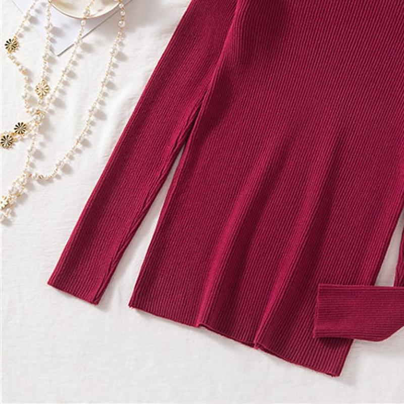 Women Spring Autumn Winter Half High Collar Pullovers Sweaters Jumper Primer Shirt Full Sleeve Short Slim-fit Tight Bottoming Knit Chic Solid One Size