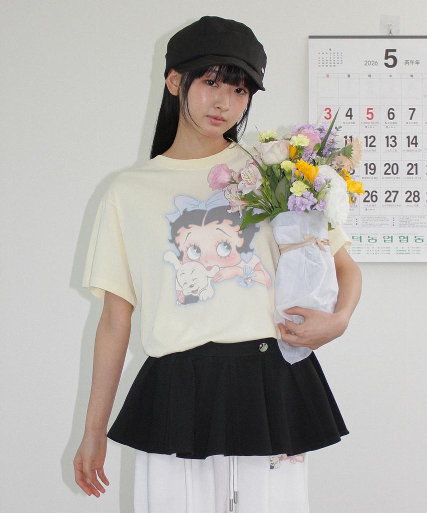 RONRON Betty Boop Ribbon Basic Fit T Shirt Soft Yellow