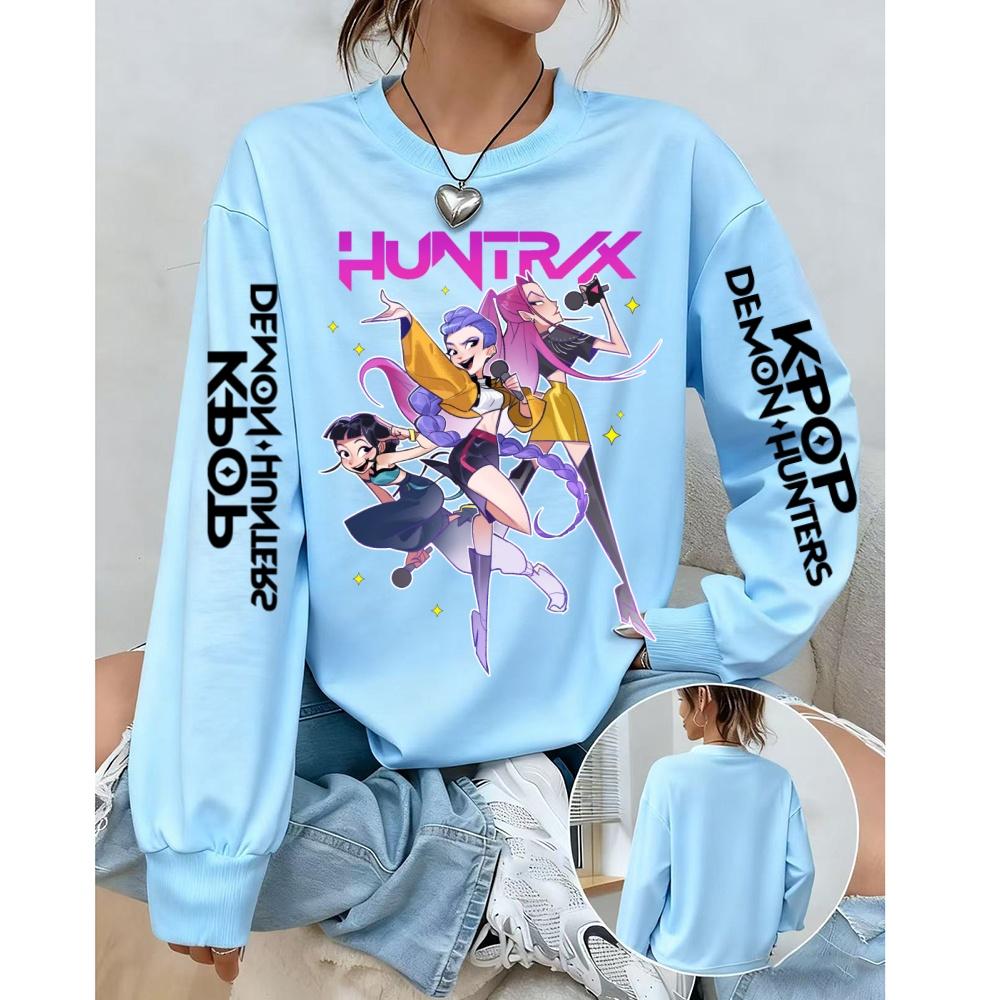 Fashionable Women's Sportswear KPop Demon Hunter Printed Pullover Casual Round Neck Oversized Sweatshirts Women's Clothing