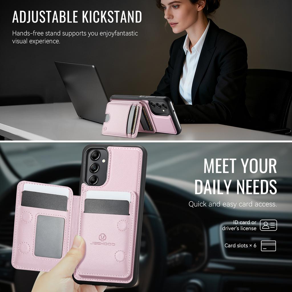 For Samsung Galaxy A34 5G Magnetic Case JEEHOOD J10 Leather Back Phone Cover with Detachable Card Holder Kickstand