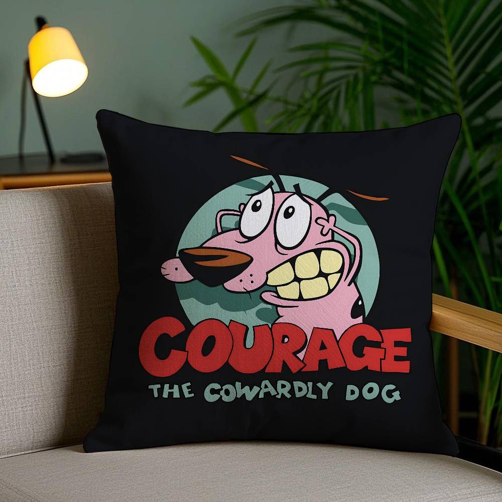 C-Courage Cowardly Dog Pillow Case Home Dorm Chair Back Short Plush Double-sided Printing Office Nap Time Cushion Cover