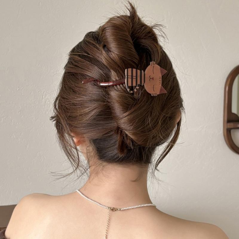 1PC Kitty Shaped Barrettes Nonslip Grip Lightweight Hair Accessories Acrylic Barrettes For Different Hairstyles
