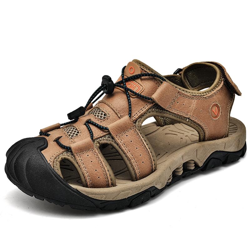 Summer Genuine Leather Men's Shoes New Plus Size Mens Sandals Fashion Casual Outdoor Beach Slippers Breathable Baotou Shoes