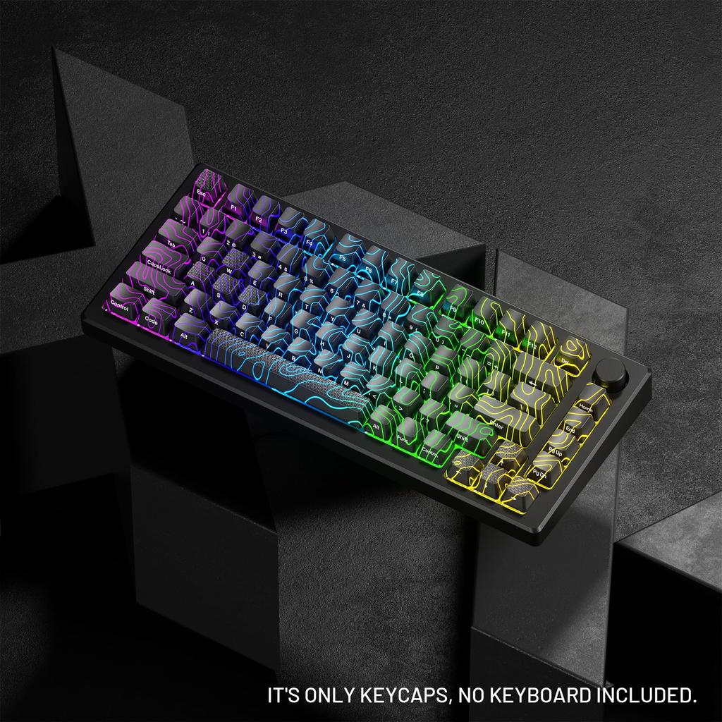 XVX Topographic Design Contour Transparent IMD Custom OEM MX Keyboard Gaming Black 2.0 Keycaps, Engraving, Profile, Cherry/Gateron Compatible,