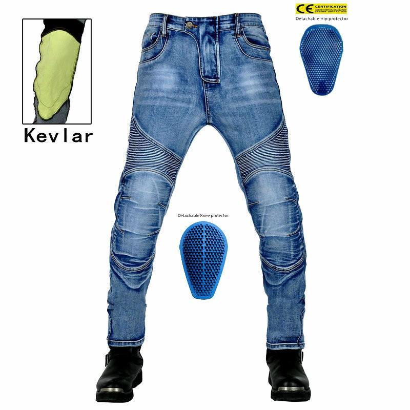 Mens Motorcycle Jeans Kevlar Reinforced Anti-tear Riding Pants With Silicone Protectors