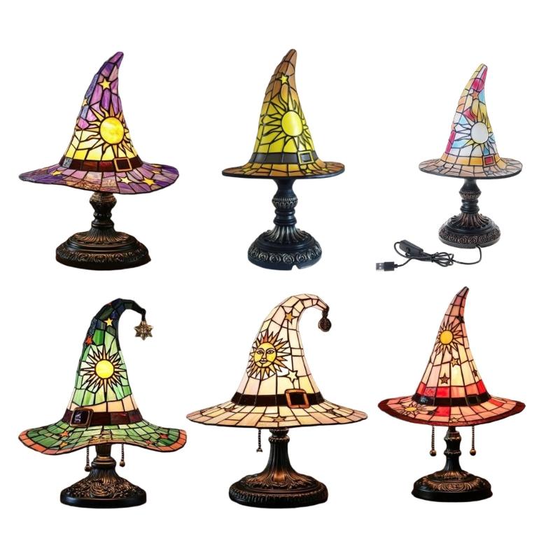 Witch Hat Bedroom Night Light Resin Nightstands Lamp Decorative Night Light Bedsides Lamp for Festival Home Decoration