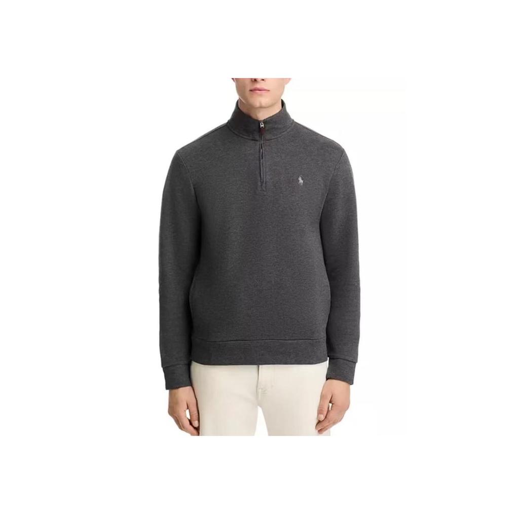 Polo Ralph Lauren FW24 Maglione a Manica Lunga in Maglia Girocollo con Logo Monocolore e Mezza Zip Uomo Grigio 710909883-007