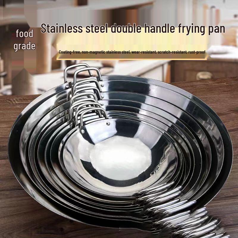 Jing Zhou Yuan Commercial 304 Stainless Steel Double-Handled Wok
