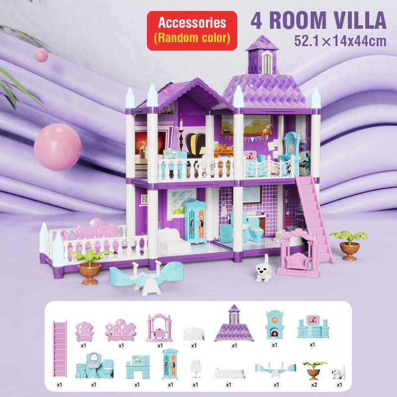Diy Large Villa Doll House Set Play House Assemble Simulation Furniture Bedroom Kitchen Kids Educational Toys Girl Boys Gifts