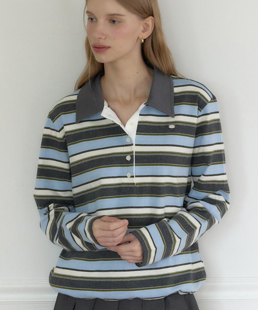 OURHOPE Sorbet Stripe Pique Sleeve T-Shirt - Gray