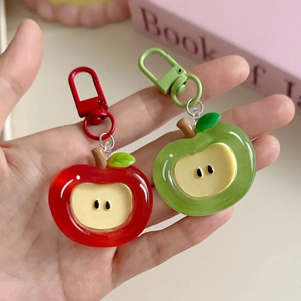 Fashion Cartoon Apple Red Green Cute Keychain for Women Lovely Apple Shape Bag Decorative Pendant Phone Key Chains Girls Gifts