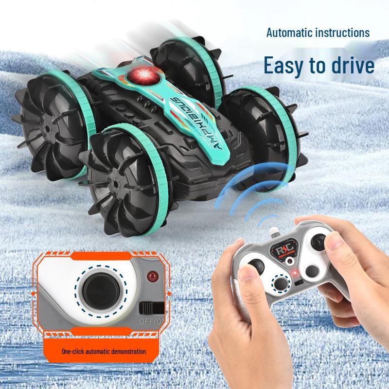 Double-Sided Amphibious Remote Control Stunt Car with Lights for Beach and Off-Road Fun