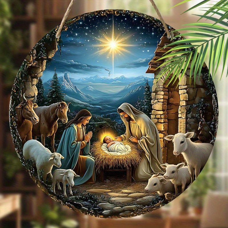 Hellig natt Krybbespill anheng, dekorasjon av hjemmevegger eller dører, 2d flatt tre, juledekorasjon, gaver til venner og familie
