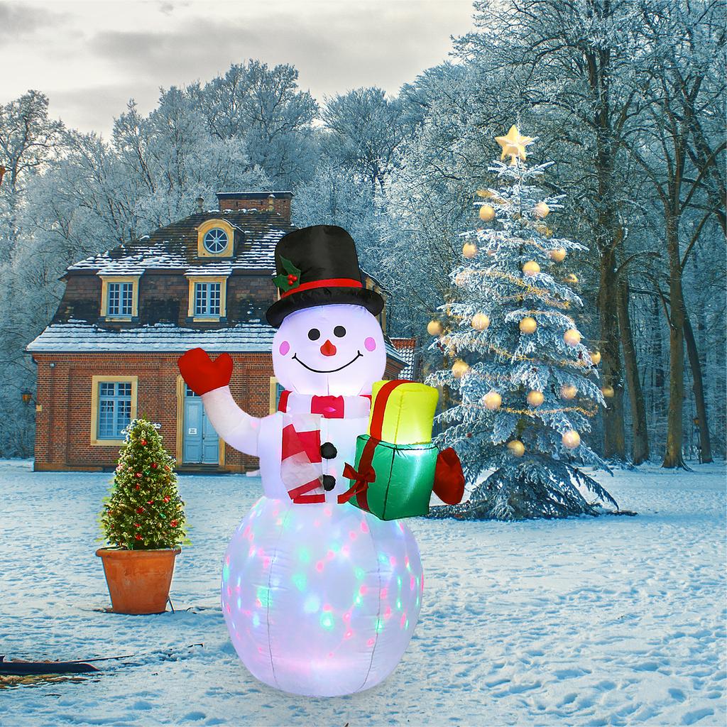 5FT jule gummibåt Snømannformet LED roterende fargede lys Blow Up Xmas oppblåsbare rekvisitter