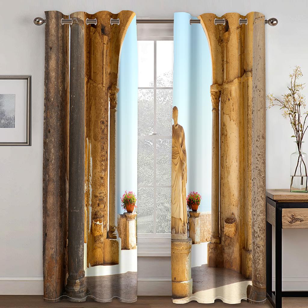 Ancient Roman Style City Buildings Colosseum Landscape Curtains 2 Panel Luxury Living Room Bedroom Balcony Kitchen Decor