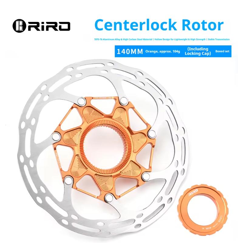 

RIRO Bicycle Center Lock Rotor 140mm/160mm Hollow Heat Dissipation Wind Breaking for Road Mountain Bike Disc Brake Accessories 140MM-Orange 1PC